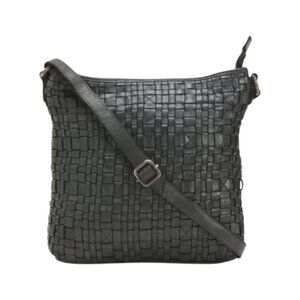 VILENCA Grey Leather Irregular Woven Crossbody